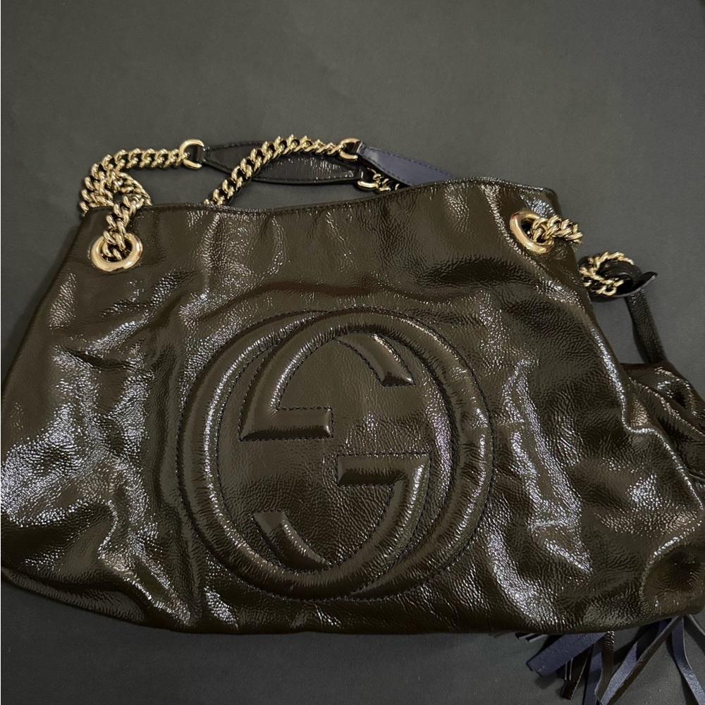 Gucci Shiny Black Leather Shoulder Bag